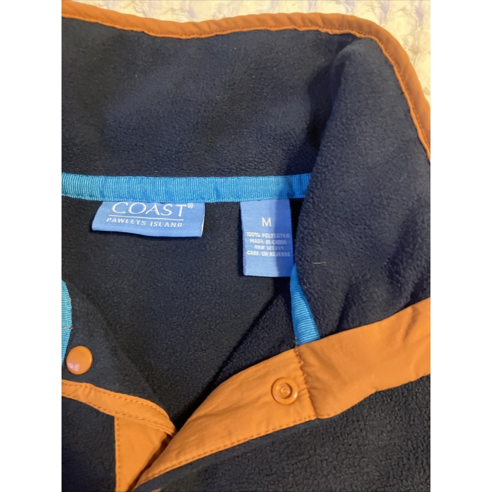 Coast Pawleys Snap Neck‎ Pullover Fleece Sweatshirt, Orange/Blue Mens Medium - Picture 11 of 12